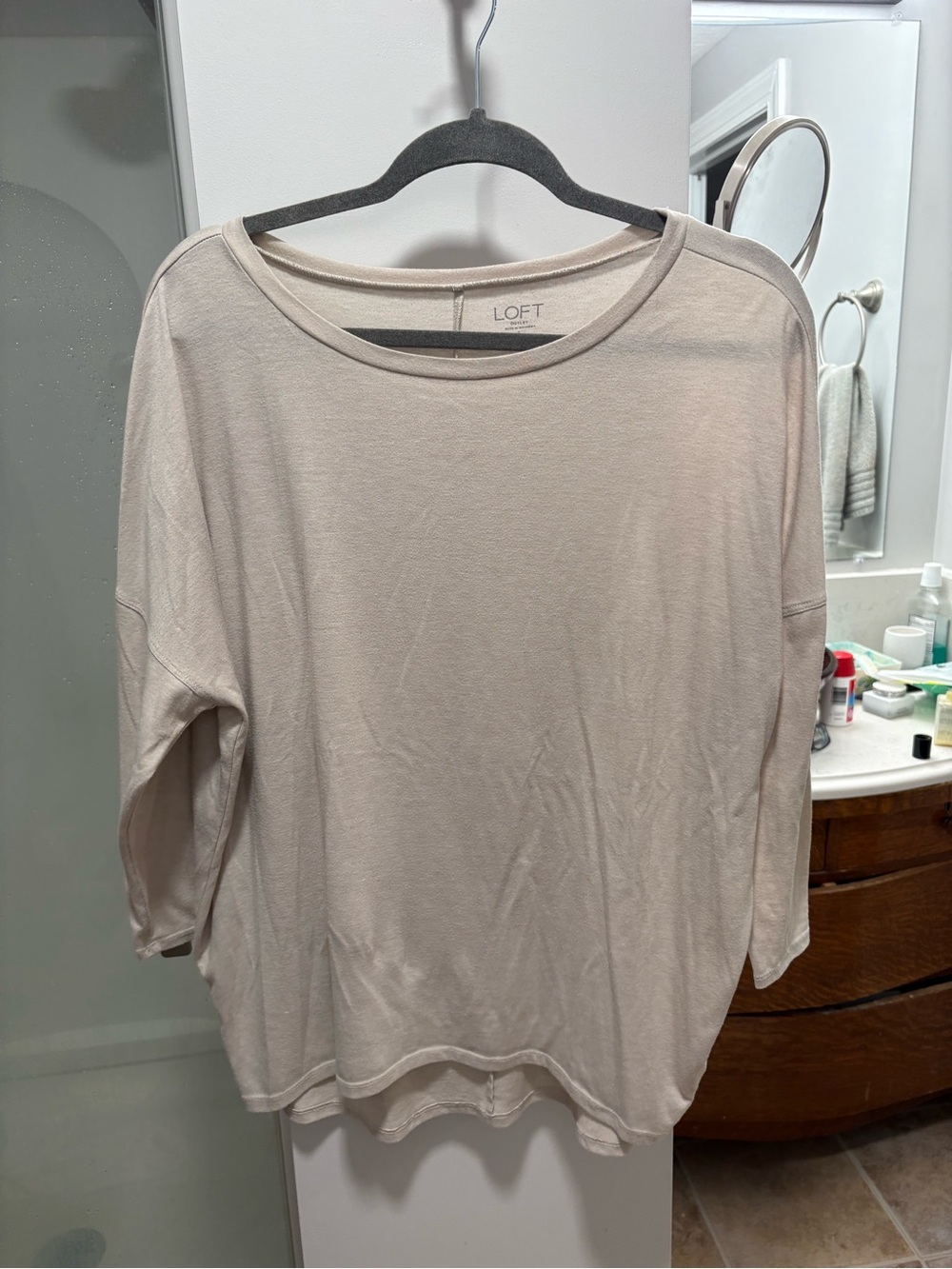 LOFT Cream Relaxed Long-Sleeve Tunic Top
